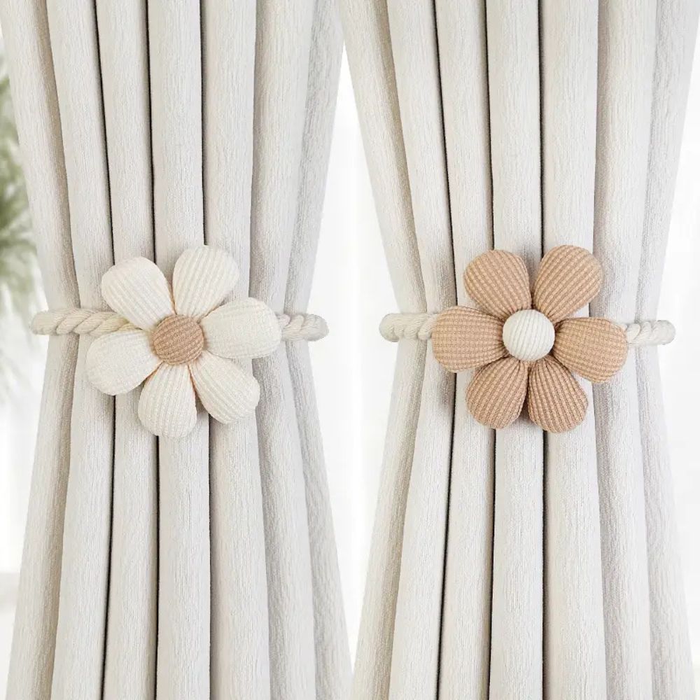 Elegant Magnetic Curtain Tie with Floral Design – 2-Piece Set of Durable Microfibre Blend for Easy Attachment