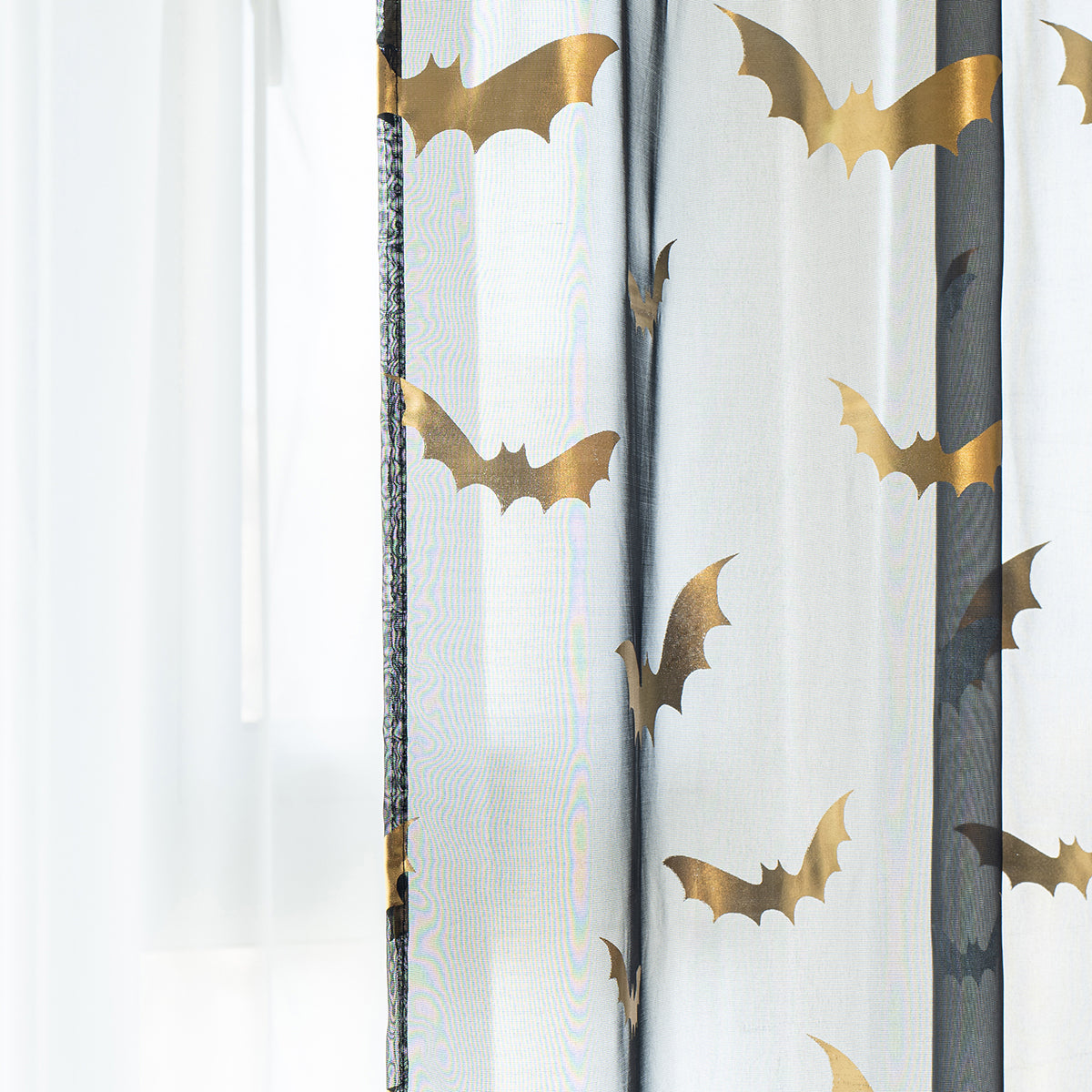 Transparent Polyester Curtains with Bat Pattern – Lightweight and Modern for Bedroom and Living Room