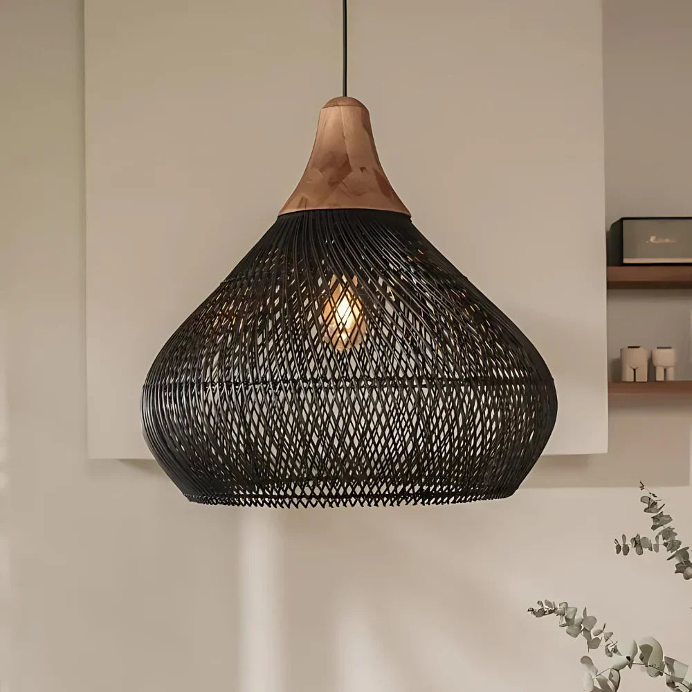 Handcrafted Rattan Pendant Light – Boho Ceiling Lamp with Adjustable Cord for Dining Room and Living Spaces