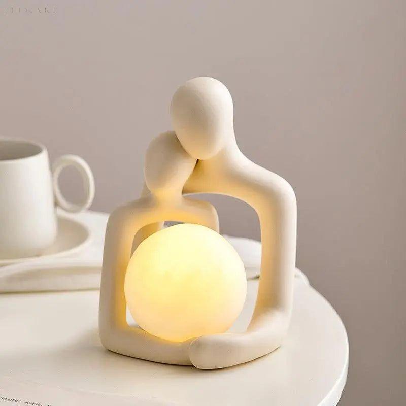 Elegant Battery Operated Table Lamp with Night Light – Romantic Couple Statue Design for Bedside and Bedroom Decor-3