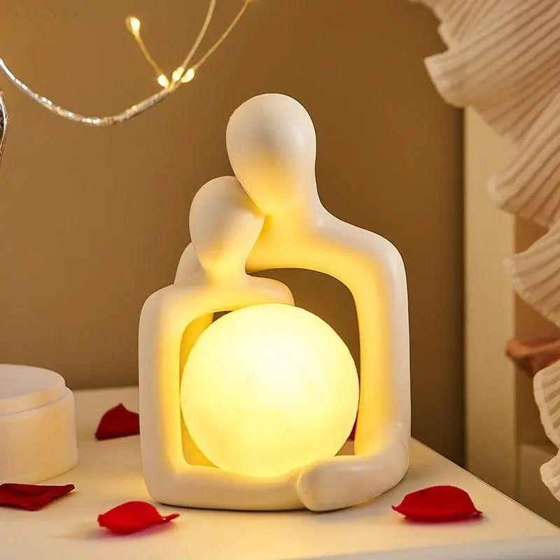 Elegant Battery Operated Table Lamp with Night Light – Romantic Couple Statue Design for Bedside and Bedroom Decor-4
