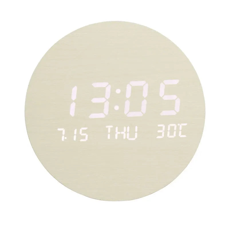 Wooden Desk Clock with Alarm and LED Display – Solid Wood, Time, Date and Temperature Display, Silent Design