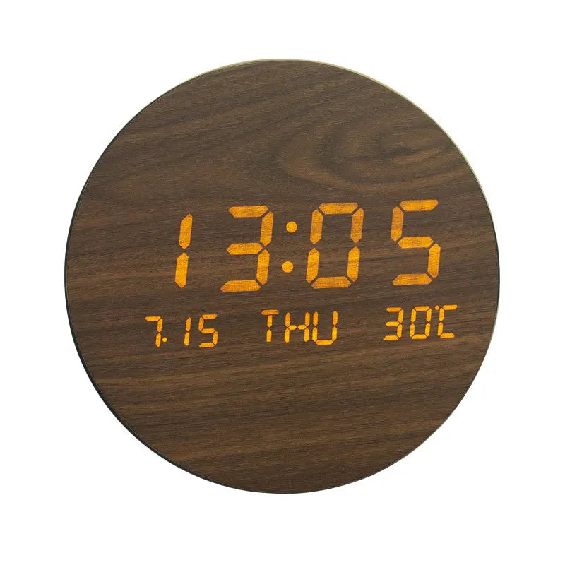 Wooden Desk Clock with Alarm and LED Display – Solid Wood, Time, Date and Temperature Display, Silent Design