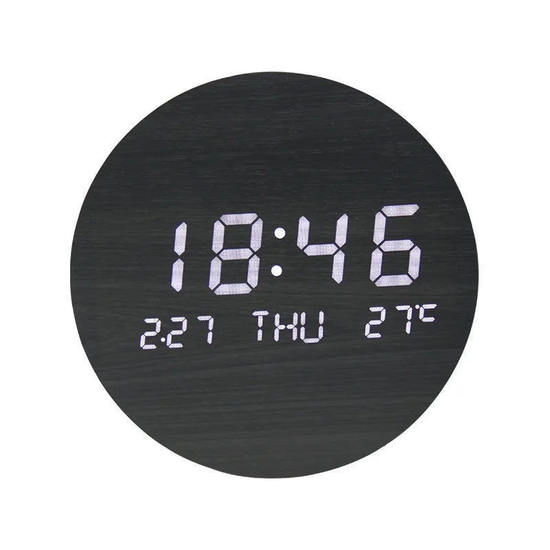 Wooden Desk Clock with Alarm and LED Display – Solid Wood, Time, Date and Temperature Display, Silent Design