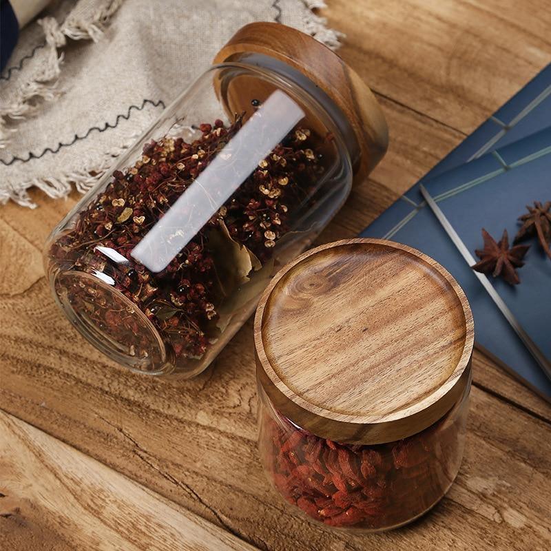 Stackable Acacia and Glass Storage Containers with Airtight Seal – Various Sizes for Kitchen Organisation