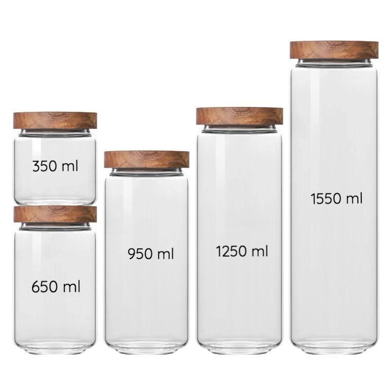 Stackable Acacia and Glass Storage Containers with Airtight Seal – Various Sizes for Kitchen Organisation