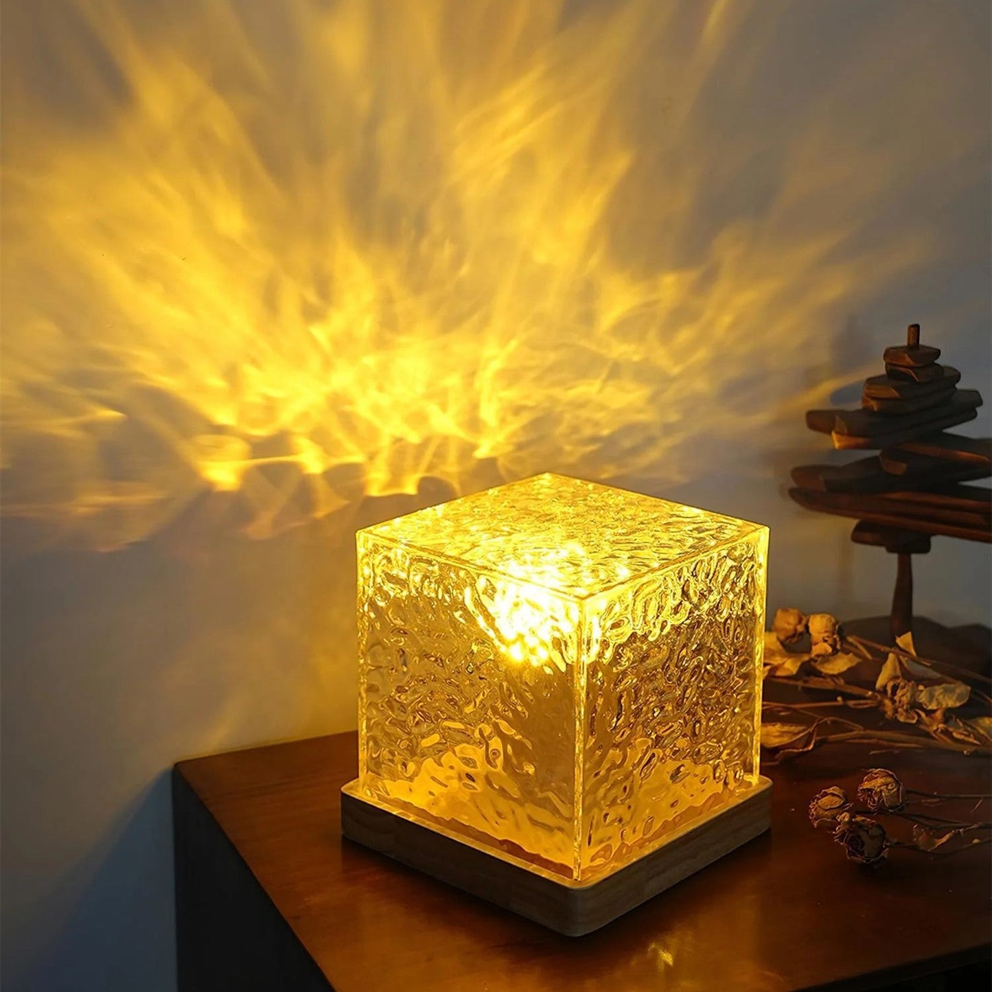 Aurora-Inspired LED Cube Lamp with Wooden Base – 16 Color Options for Stunning Ambient Lighting-3