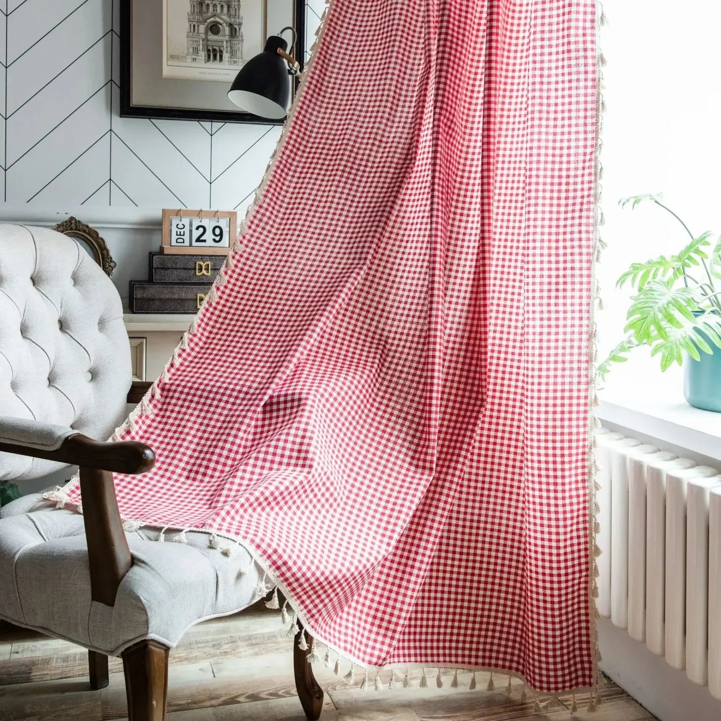 Minimalist Boho Curtains Made from Linen-Polyester with Hand-Stitched Details – Light Filtering and Machine Washable