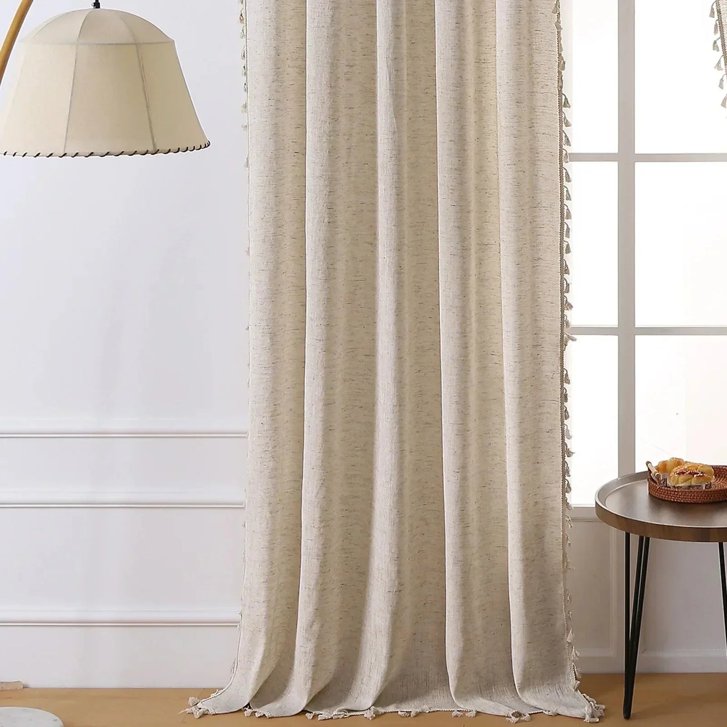Minimalist Boho Curtains Made from Linen-Polyester with Hand-Stitched Details – Light Filtering and Machine Washable