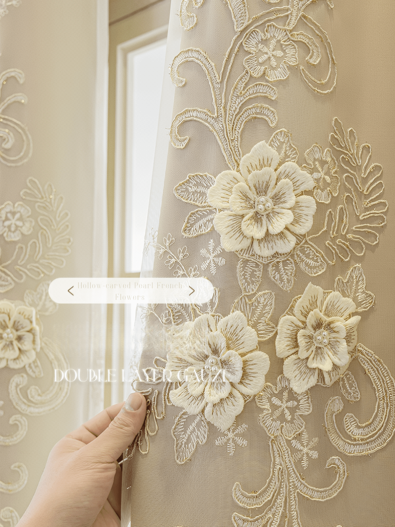 Luxury Blackout Curtains with 3D Floral Embroidery – Cream Velvet Window Decoration for Optimal Light Blocking