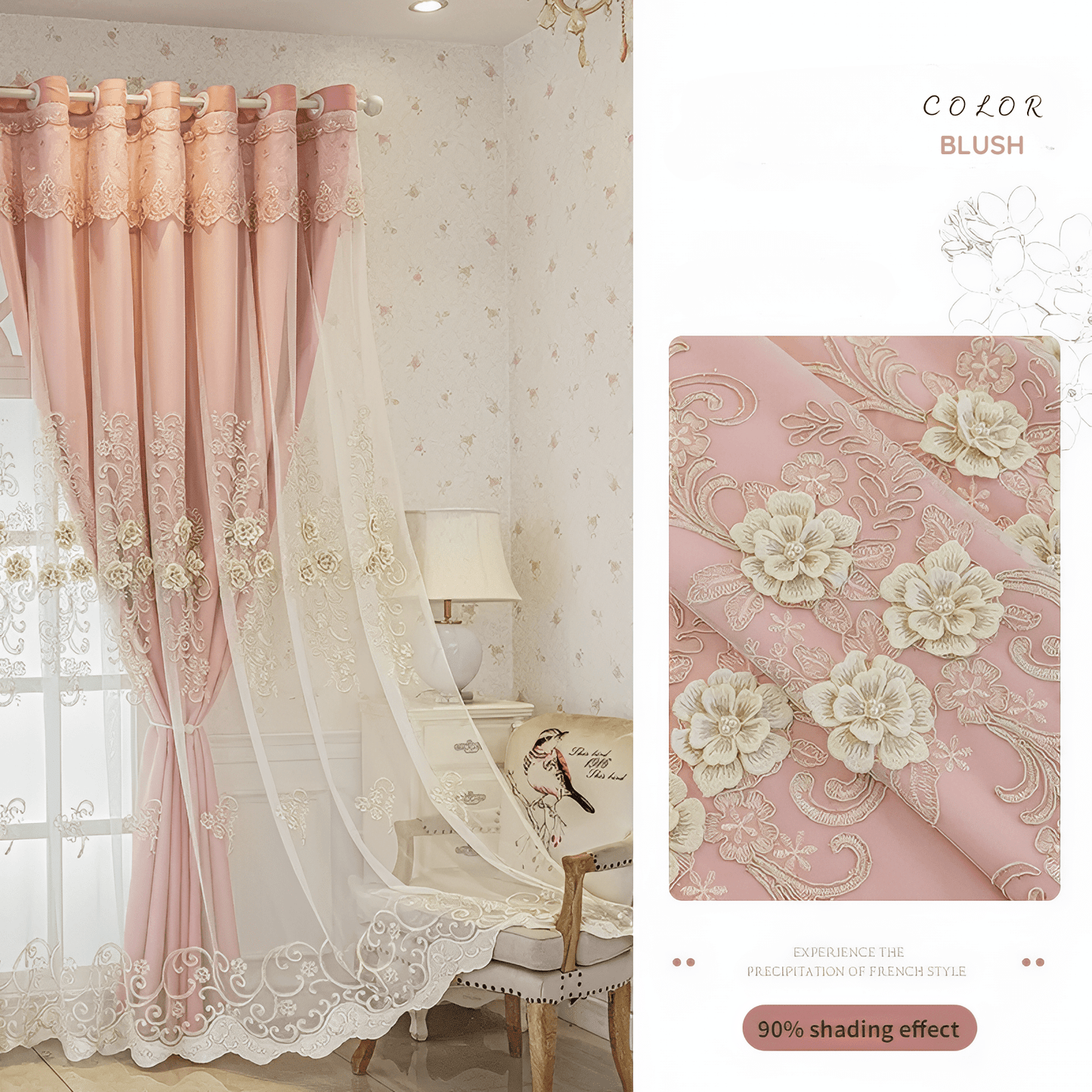 Luxury Blackout Curtains with 3D Floral Embroidery – Cream Velvet Window Decoration for Optimal Light Blocking