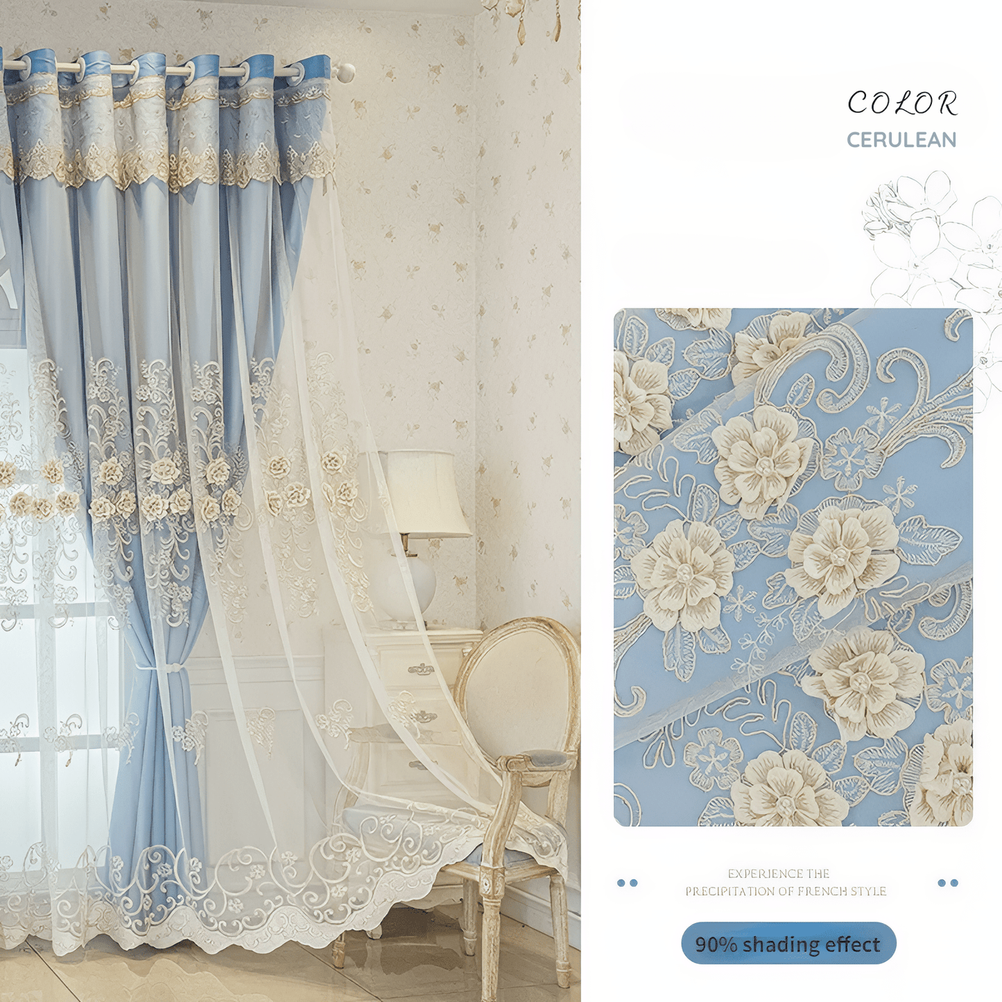 Luxury Blackout Curtains with 3D Floral Embroidery – Cream Velvet Window Decoration for Optimal Light Blocking