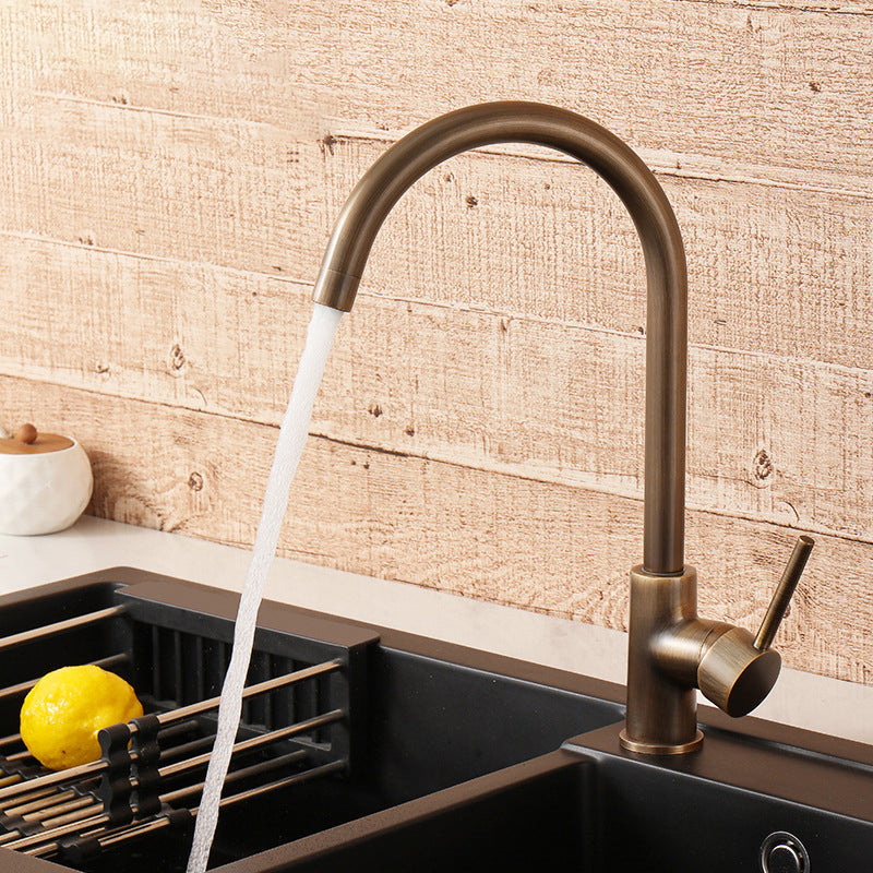 Antique Bronze Kitchen Tap with Single Lever Control and 360° Swivel Spout - Durable and Water-Saving Design