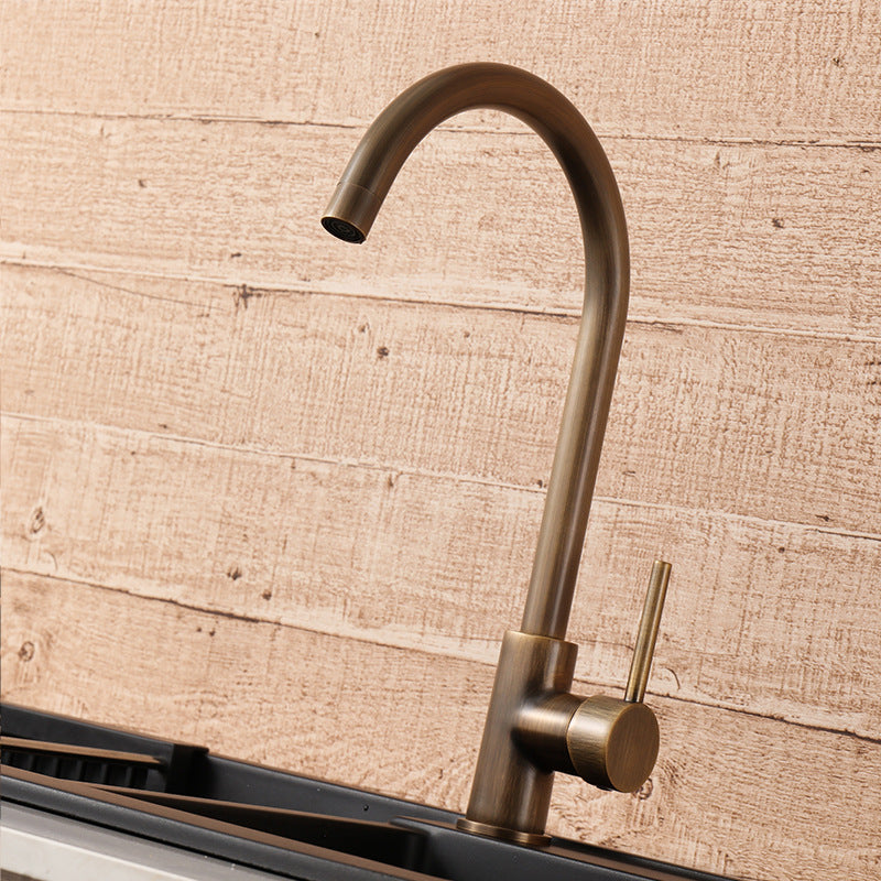 Antique Bronze Kitchen Tap with Single Lever Control and 360° Swivel Spout - Durable and Water-Saving Design