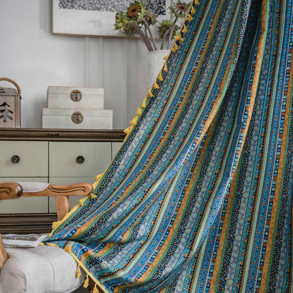 Colourful Tassel Curtains with Light Filtering for Boho Chic Interior – Durable and Machine Washable
