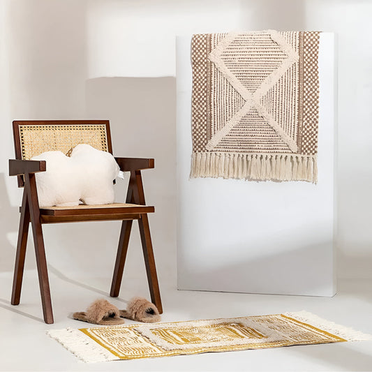 Beige Hand-Knotted Moroccan Rug Made from Microfibre Blend – Durable and Machine Washable Carpet for Living Rooms and Bedrooms