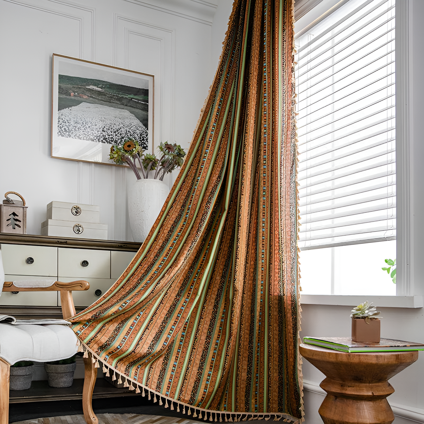 Colourful Tassel Curtains with Light Filtering for Boho Chic Interior – Durable and Machine Washable