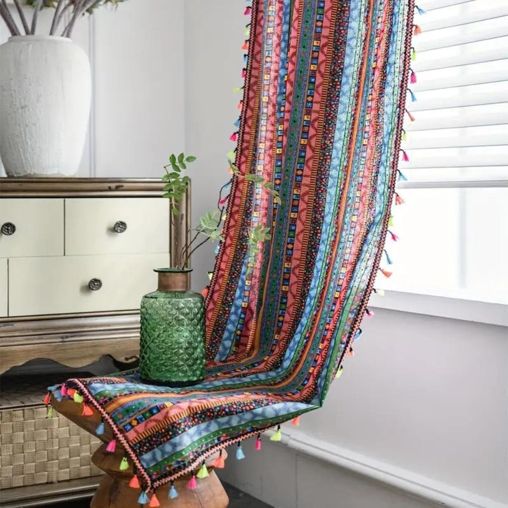 Colourful Tassel Curtains with Light Filtering for Boho Chic Interior – Durable and Machine Washable