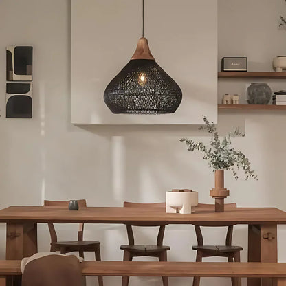 Handcrafted Rattan Pendant Light – Boho Ceiling Lamp with Adjustable Cord for Dining Room and Living Spaces