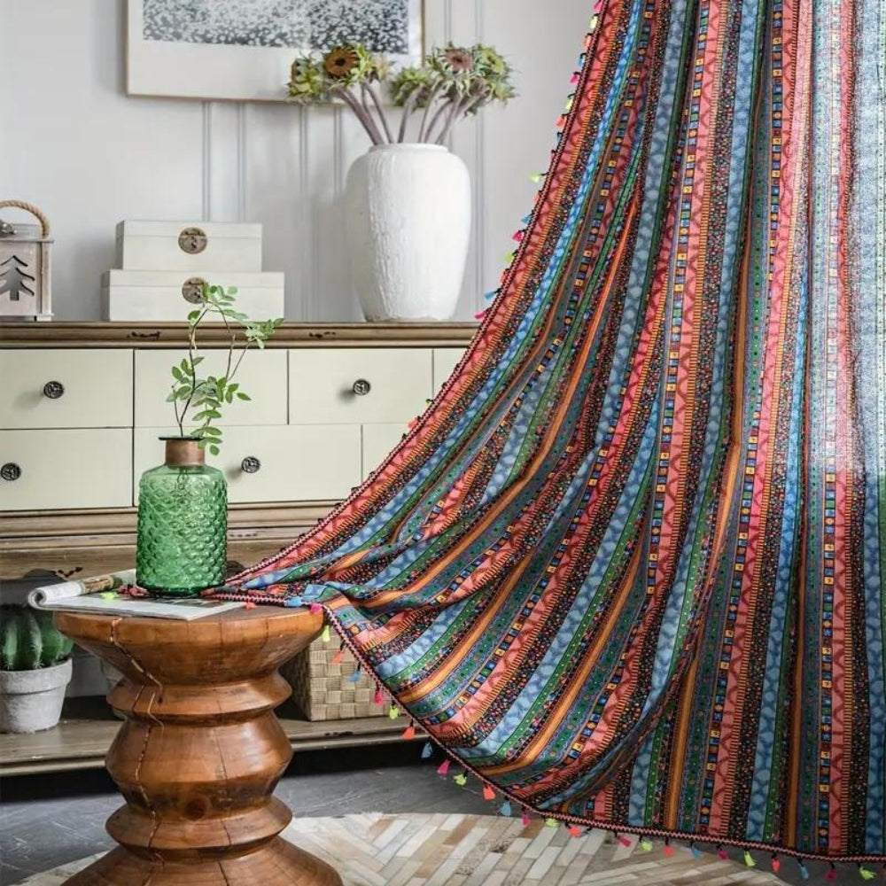 Colourful Tassel Curtains with Light Filtering for Boho Chic Interior – Durable and Machine Washable
