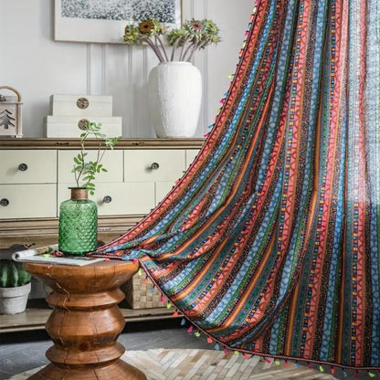 Colourful Tassel Curtains with Light Filtering for Boho Chic Interior – Durable and Machine Washable