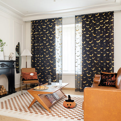 Transparent Polyester Curtains with Bat Pattern – Lightweight and Modern for Bedroom and Living Room