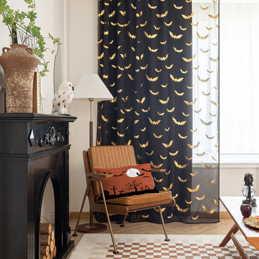 Transparent Polyester Curtains with Bat Pattern – Lightweight and Modern for Bedroom and Living Room