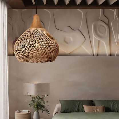 Handcrafted Rattan Pendant Light – Boho Ceiling Lamp with Adjustable Cord for Dining Room and Living Spaces
