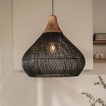Handcrafted Rattan Pendant Light – Boho Ceiling Lamp with Adjustable Cord for Dining Room and Living Spaces