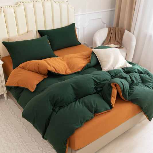 Autumn-Inspired Bedding Set in Green and Orange – Soft Jersey Knit, Breathable and Durable for Ultimate Comfort-2