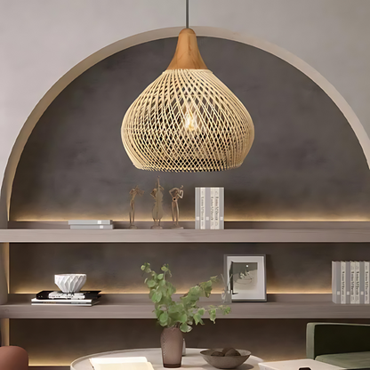 Handcrafted Rattan Pendant Light – Boho Ceiling Lamp with Adjustable Cord for Dining Room and Living Spaces