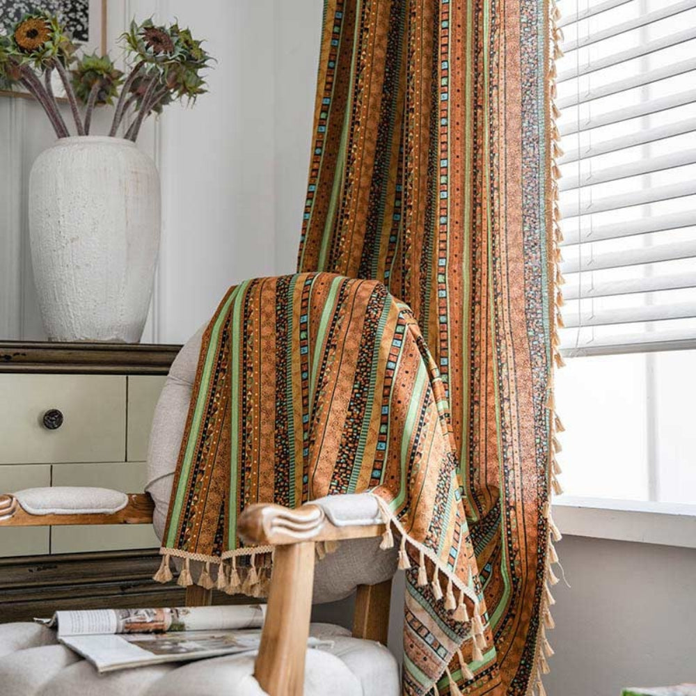Colourful Tassel Curtains with Light Filtering for Boho Chic Interior – Durable and Machine Washable
