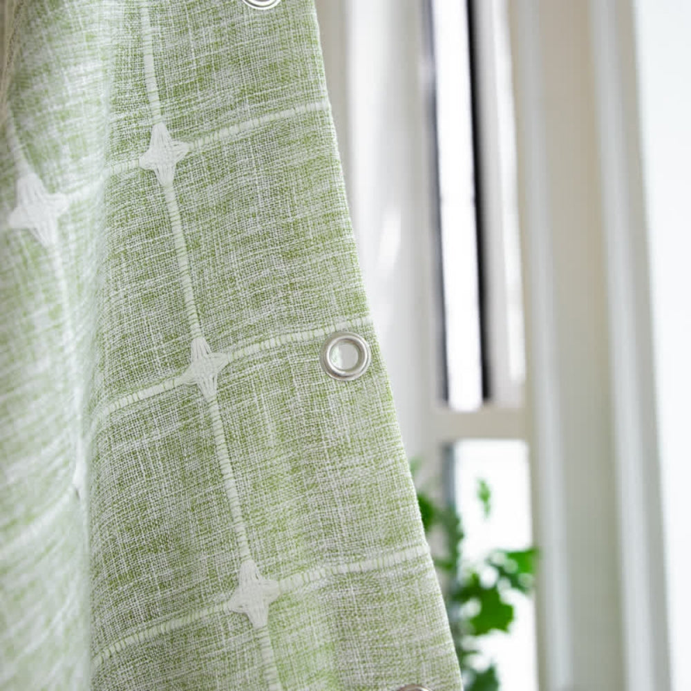 Cotton Linen Shower Curtain with Check Print and Fringes – Waterproof and Machine Washable for Bathroom Decor