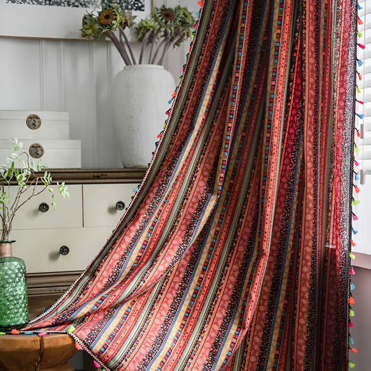 Colourful Tassel Curtains with Light Filtering for Boho Chic Interior – Durable and Machine Washable
