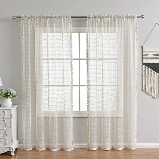 Beige Voile Curtains – Light Filtering and Elegant for Bedroom and Living Room, Polyester, French Style
