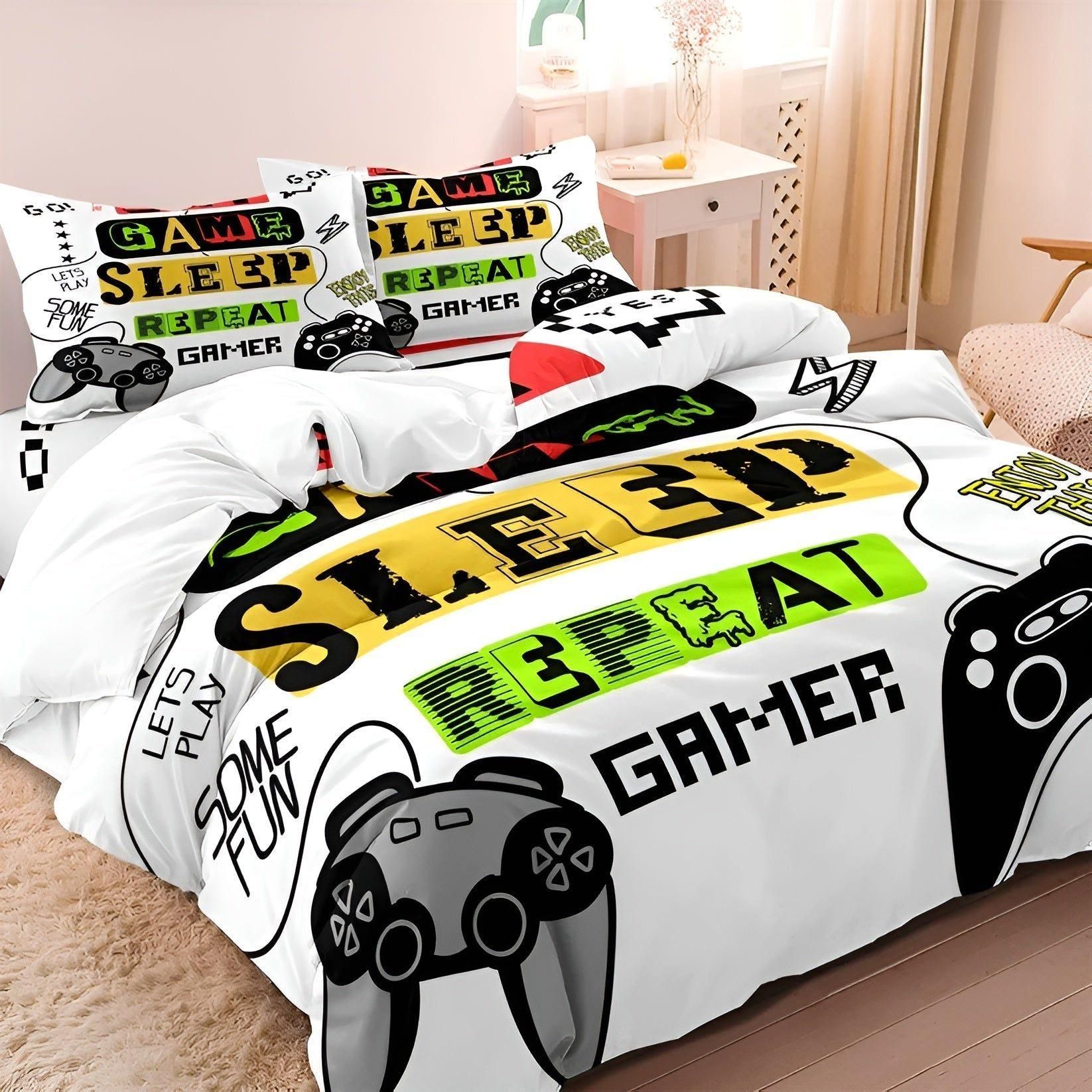Colorful Gamepad Bedding Set for Kids – Soft Microfiber Duvet Cover with Zipper Closure, Includes 1 Bed Cover and 1-2 Pillowcases-1