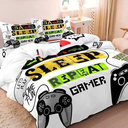 Colorful Gamepad Bedding Set for Kids – Soft Microfiber Duvet Cover with Zipper Closure, Includes 1 Bed Cover and 1-2 Pillowcases-1