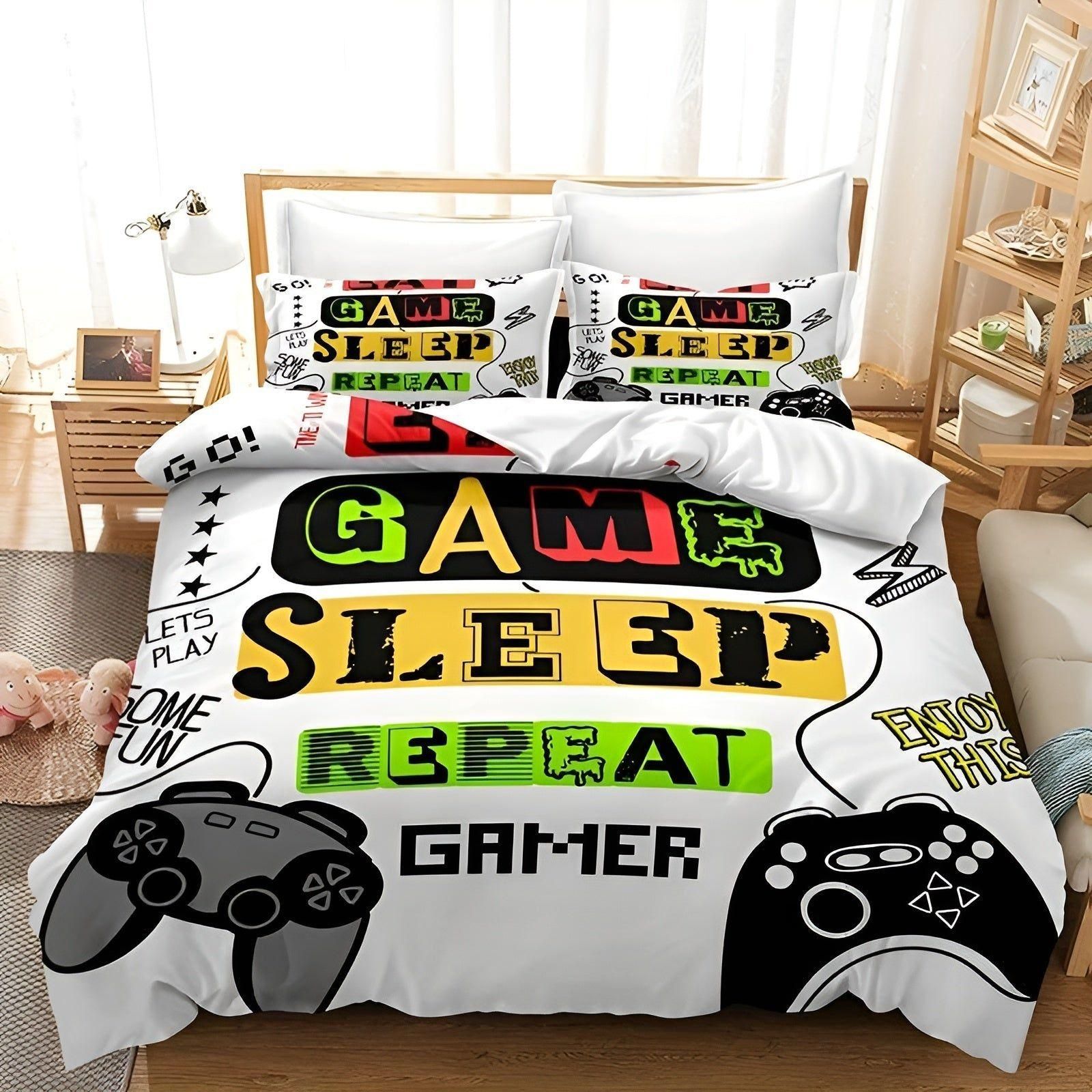 Colorful Gamepad Bedding Set for Kids – Soft Microfiber Duvet Cover with Zipper Closure, Includes 1 Bed Cover and 1-2 Pillowcases-2