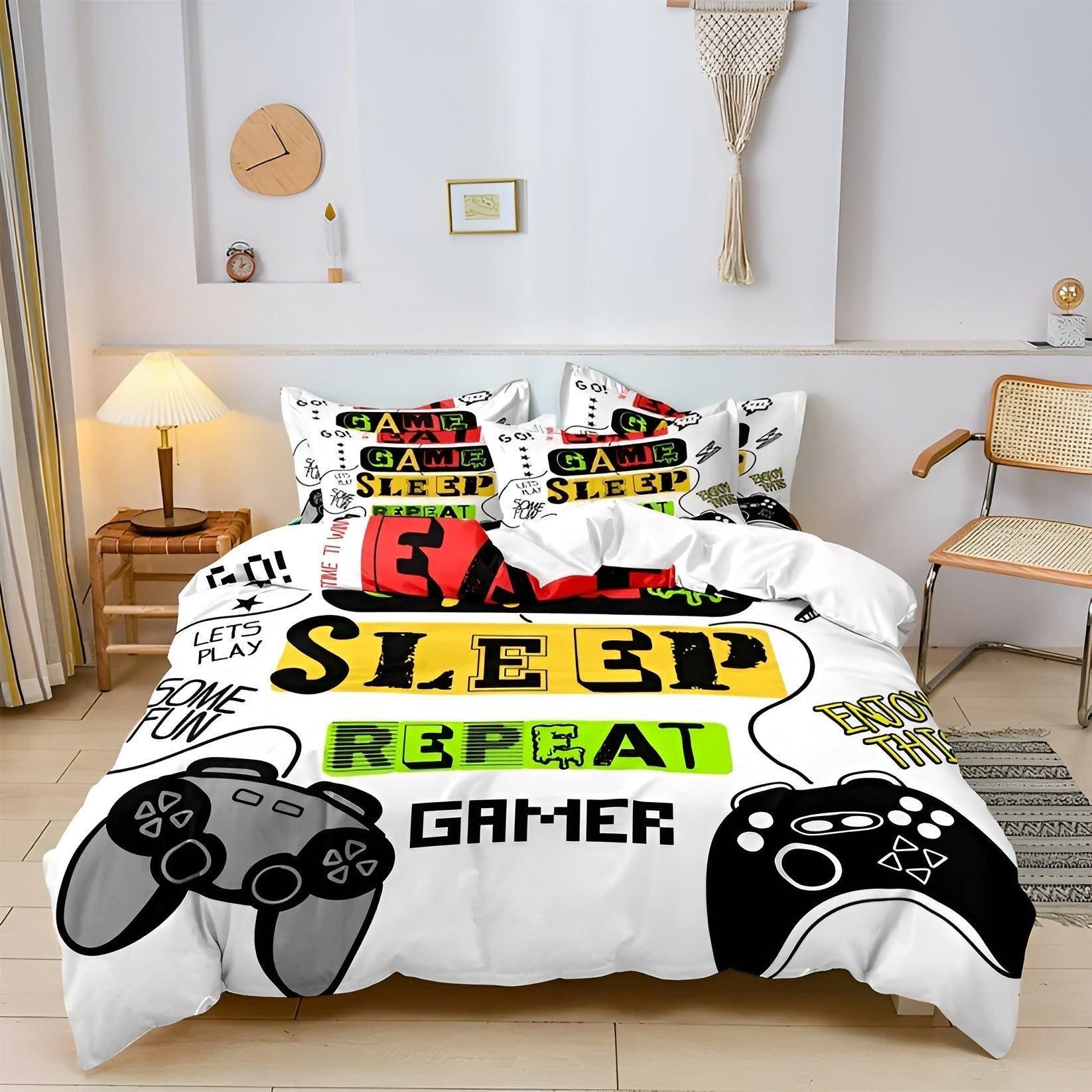 Colorful Gamepad Bedding Set for Kids – Soft Microfiber Duvet Cover with Zipper Closure, Includes 1 Bed Cover and 1-2 Pillowcases-3