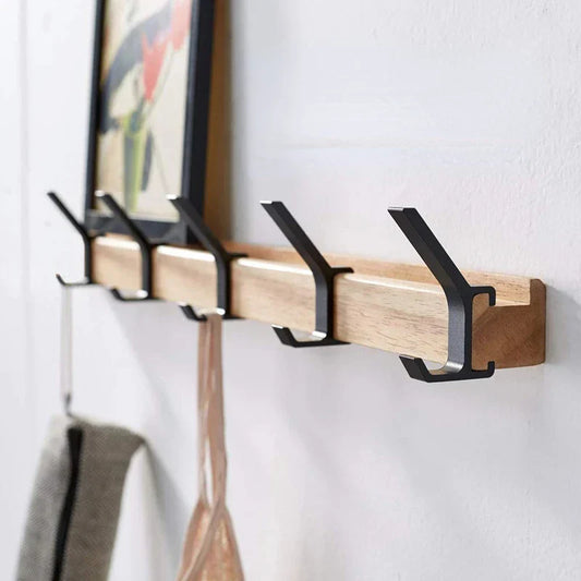 Nordic Wall Mounted Wardrobe with Movable Double Hooks – Black Rubber Wood and Aluminum, 40 x 7 x 7 cm-1