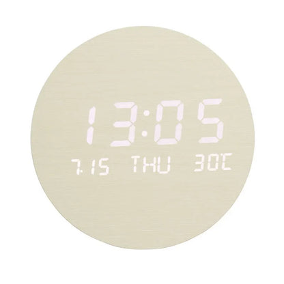 Wooden Desk Clock with Alarm and LED Display – Solid Wood, Time, Date and Temperature Display, Silent Design