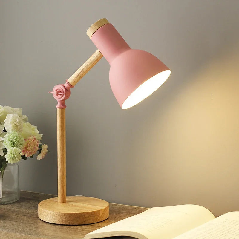Colorful Wooden Table Lamp with Adjustable Joint – Nordic Style Bedside Lamp for Living Room and Desk-2
