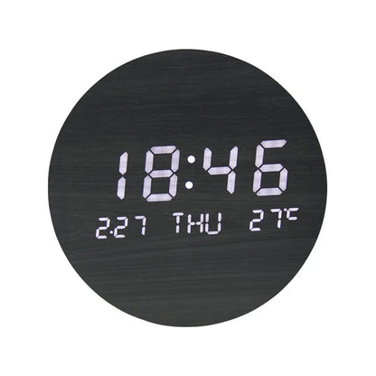 Wooden Desk Clock with Alarm and LED Display – Solid Wood, Time, Date and Temperature Display, Silent Design