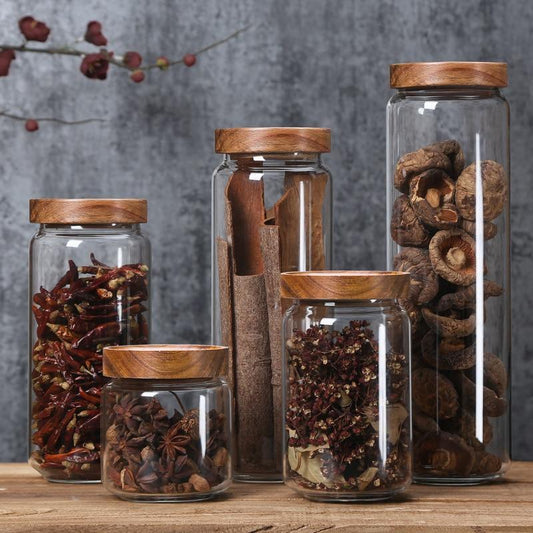 Stackable Acacia and Glass Storage Containers with Airtight Seal – Various Sizes for Kitchen Organisation