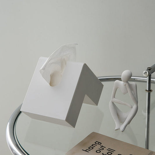Modern Abstract Plastic Tissue Box with Large Discharge Slot – L-Shaped Design for Home and Office