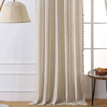 Minimalist Boho Curtains Made from Linen-Polyester with Hand-Stitched Details – Light Filtering and Machine Washable