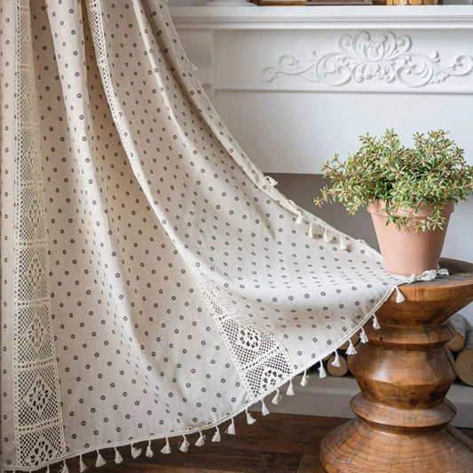 Minimalist Boho Curtains Made from Linen-Polyester with Hand-Stitched Details – Light Filtering and Machine Washable