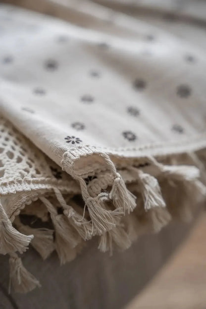 Minimalist Boho Curtains Made from Linen-Polyester with Hand-Stitched Details – Light Filtering and Machine Washable