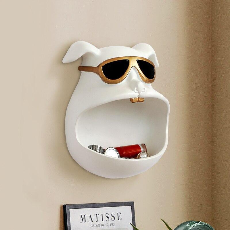 Wall Organiser Dog with Open Mouth in Resin – Storage Solution for Keys and Accessories, Compact 21x10x16.5 cm