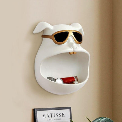 Wall Organiser Dog with Open Mouth in Resin – Storage Solution for Keys and Accessories, Compact 21x10x16.5 cm